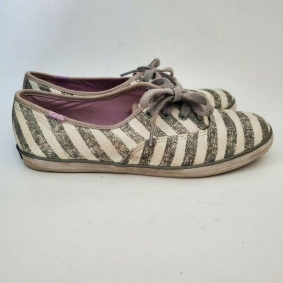 Keds Womens Sneakers Shoes Size 7 Striped Gray White Canvas Athletic Comfort - Picture 7 of 11